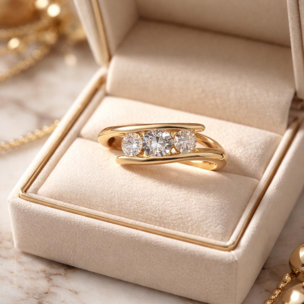 Three Stone Lab-Grown Diamond Twist Ring in 14K Gold - 0.71ct VVS/E - Thenetjeweler