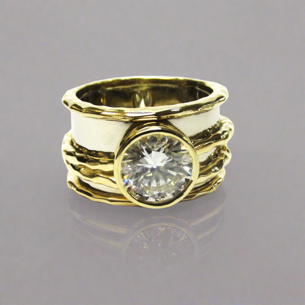 2.16 ct Natural Diamond Wide Ring Two Tone Gold - Thenetjeweler