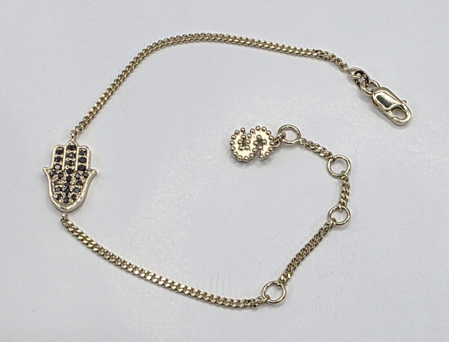 Black Diamond Hamsa Bracelet | 10K Gold Cuban Link Chain