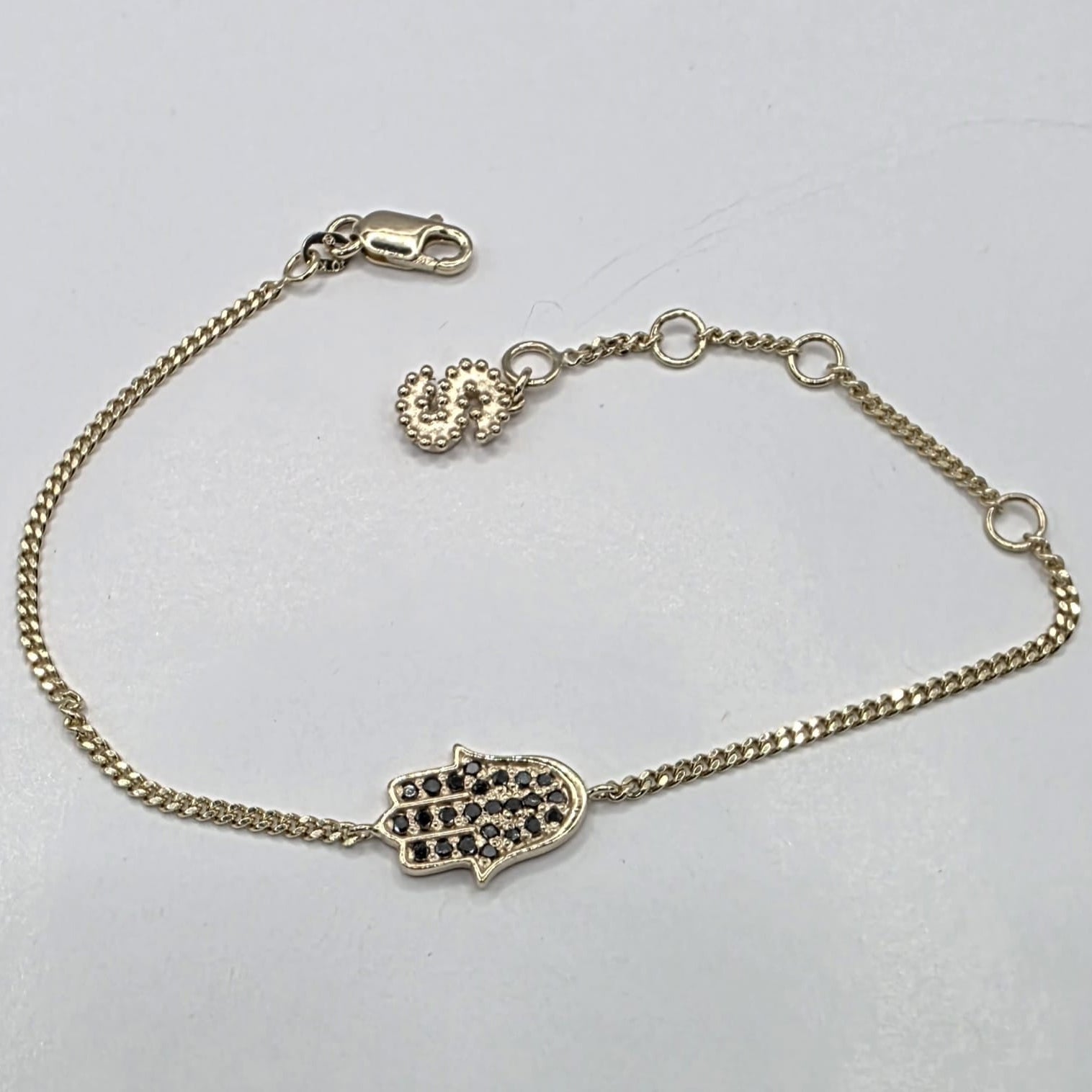 Black Diamond Hamsa Bracelet | 10K Gold Cuban Link Chain