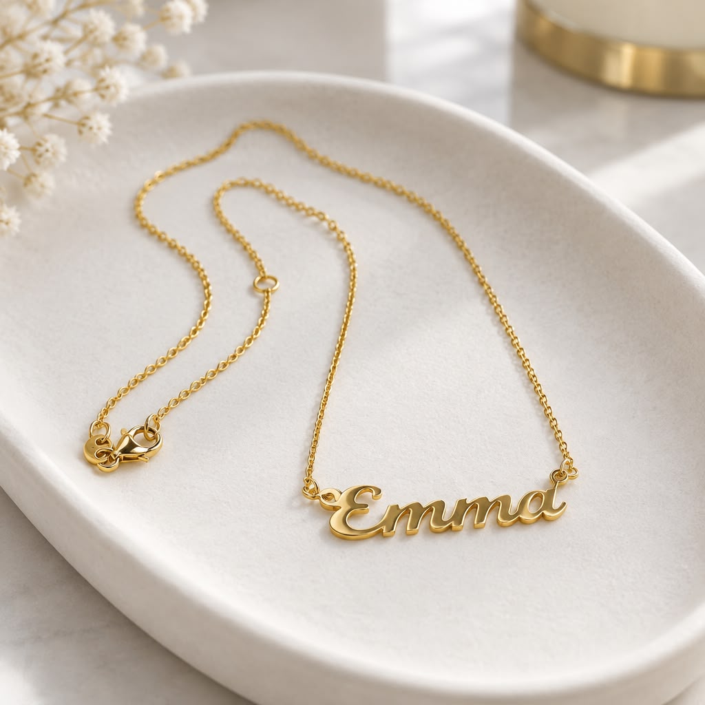 Emma Name Necklace – Dainty Minimalist 14K Gold Script Necklace
