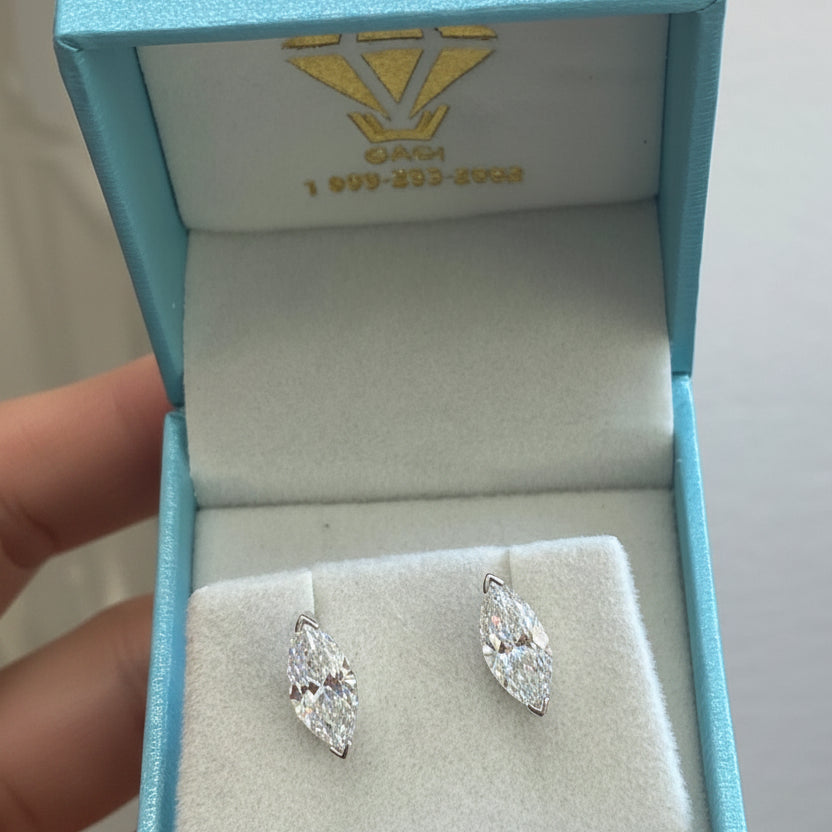 14K White Gold Diamond Marquise Solitaire Stud Earrings 2.0 CTW – Lab Grown Diamonds