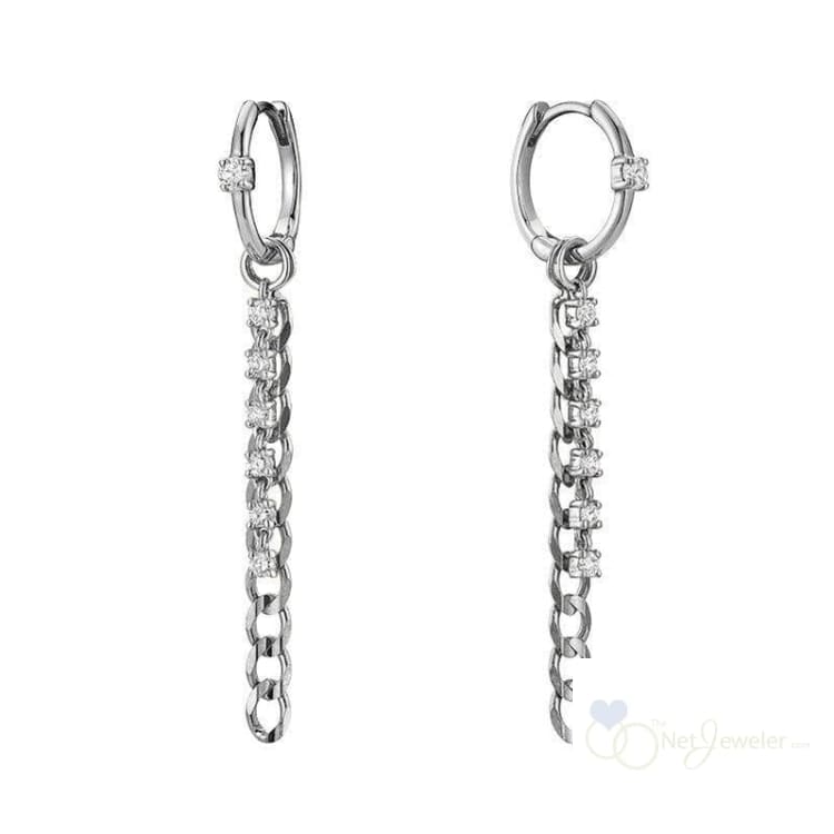 Alternating Dangle to Huggies Chain Diamond Earrings-RNB Jewellery