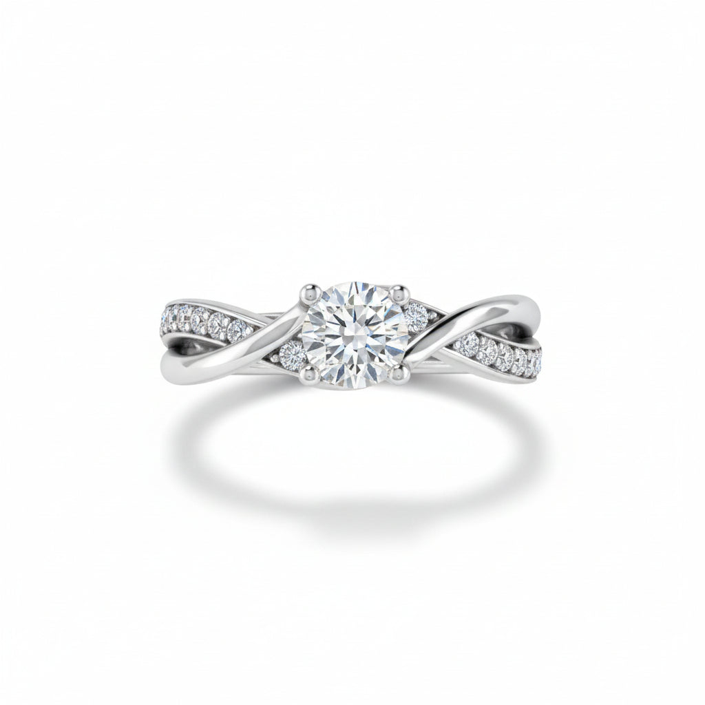 Diamond Infinity Twist Ring and Matching Band 14K Gold - Thenetjeweler