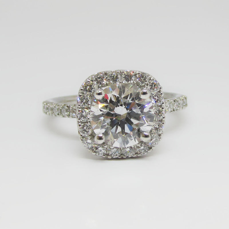 Cushion Halo Round Diamond Engagement Ring 1.59 ct. tw - Thenetjeweler