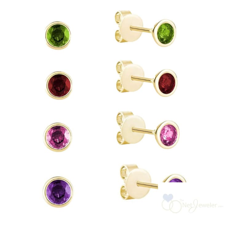 Bezel Set Birthstone Stud Earrings-Thenetjeweler