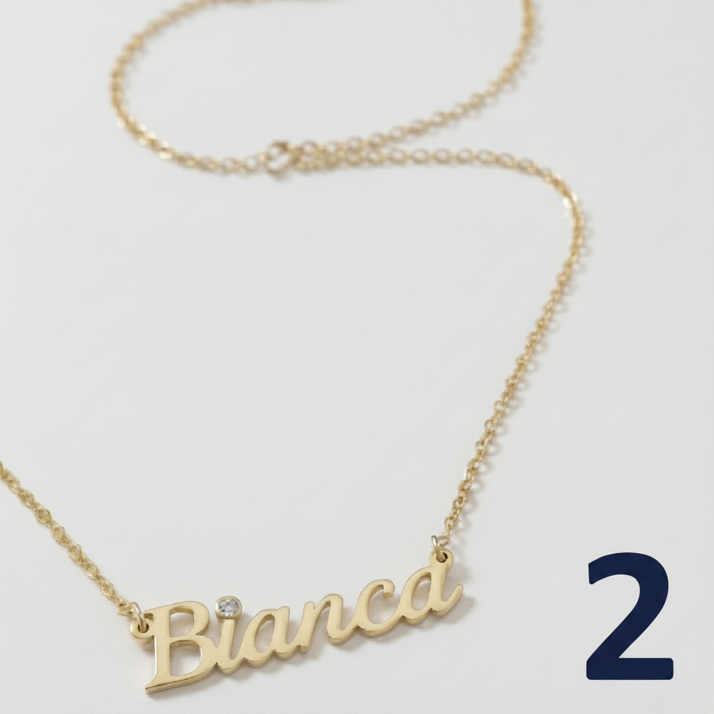 Bianca Name Necklace – 10K, 14K Yellow Gold with Lab-Grown Diamond Accent