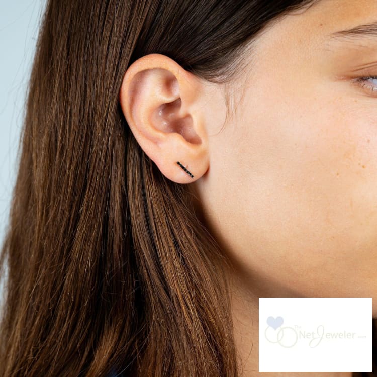 Black Diamond Bar Stud Earrings-RNB Jewellery