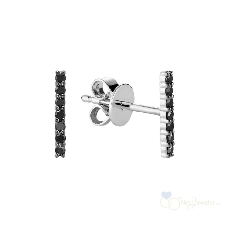 Black Diamond Bar Stud Earrings-RNB Jewellery