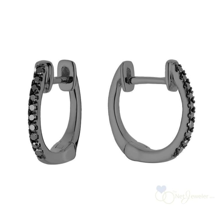 Black Rhodium & Black Diamond Huggie Earrings-RNB Jewellery