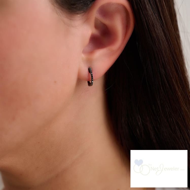 Black Rhodium & Black Diamond Huggie Earrings-RNB Jewellery