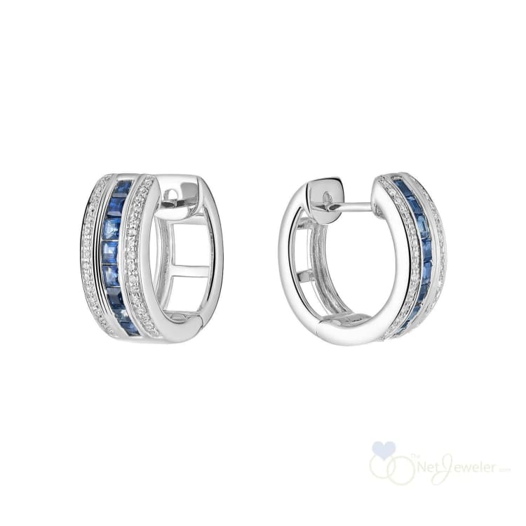 Blue Sapphire & Diamond Huggie Earrings - Earrings