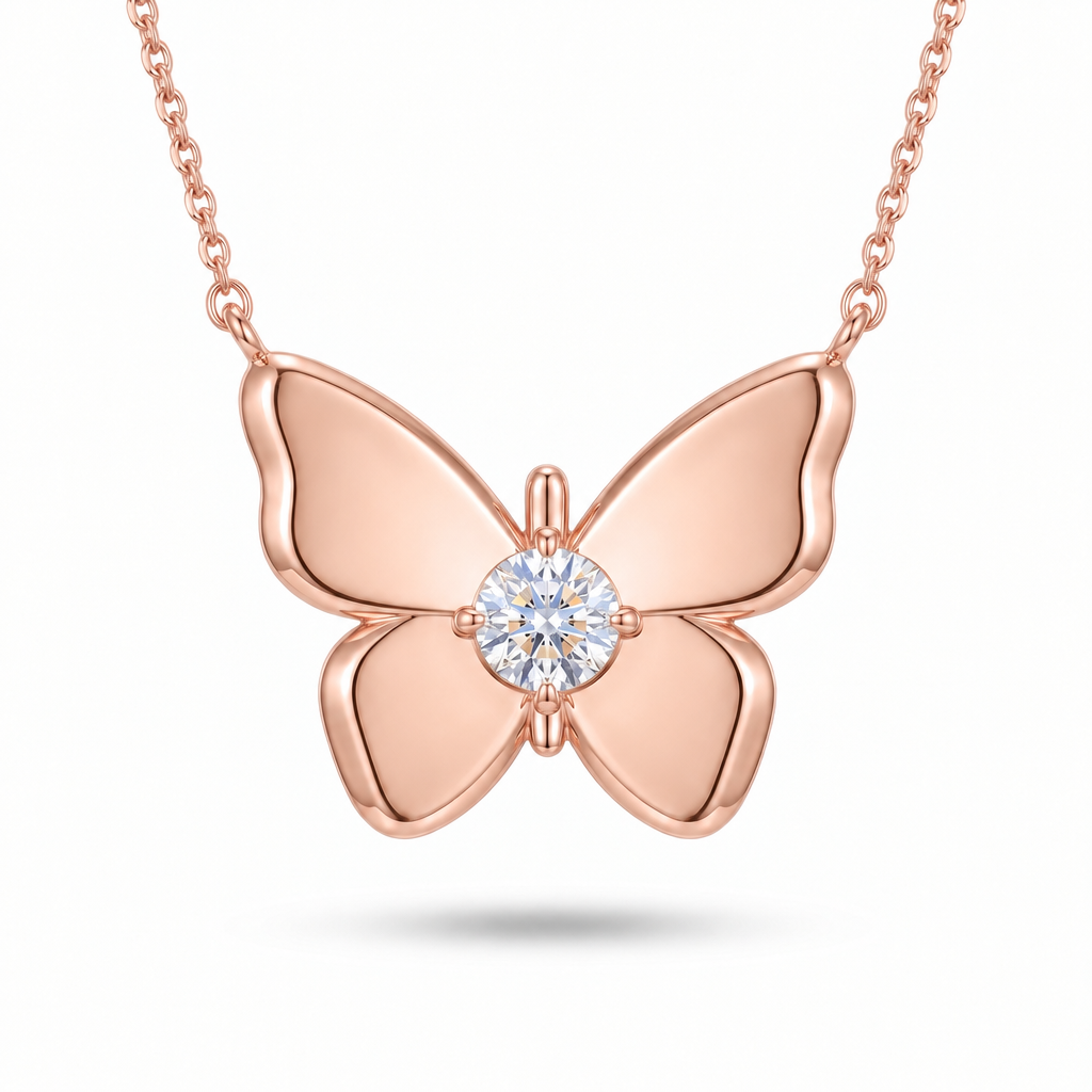 Butterfly necklace in pink gold