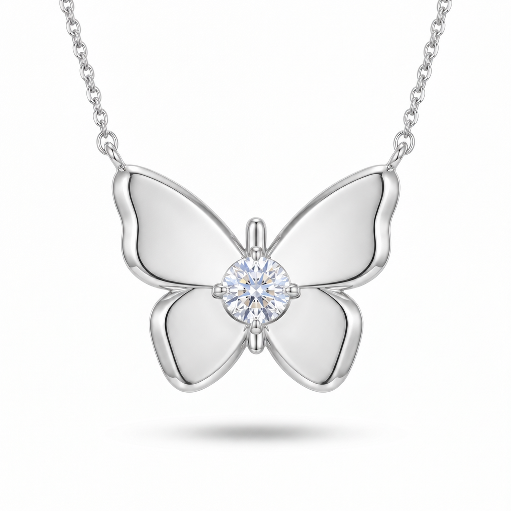 Butterfly necklace in white gold