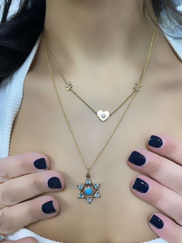 Blue Turquoise and Topaz Star of David Pendant - Thenetjeweler
