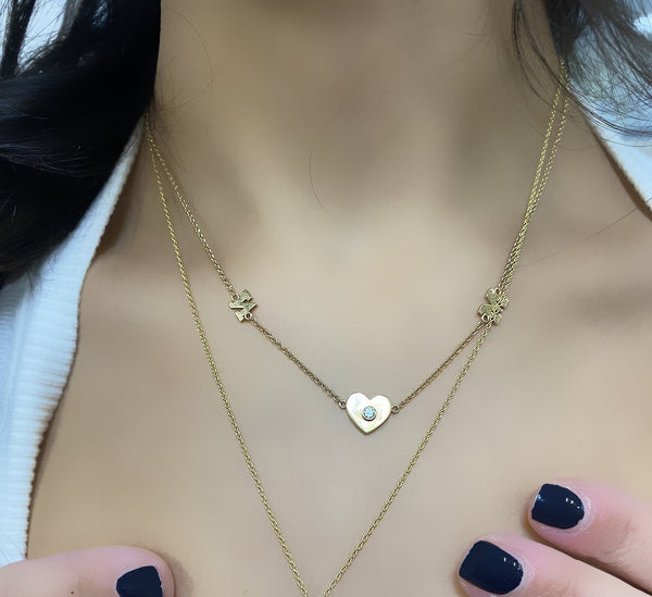 2 Initial Diamond Heart Pendant Necklace - Thenetjeweler