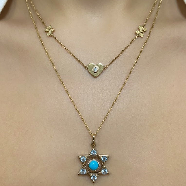 Blue Turquoise and Topaz Star of David Pendant - Thenetjeweler