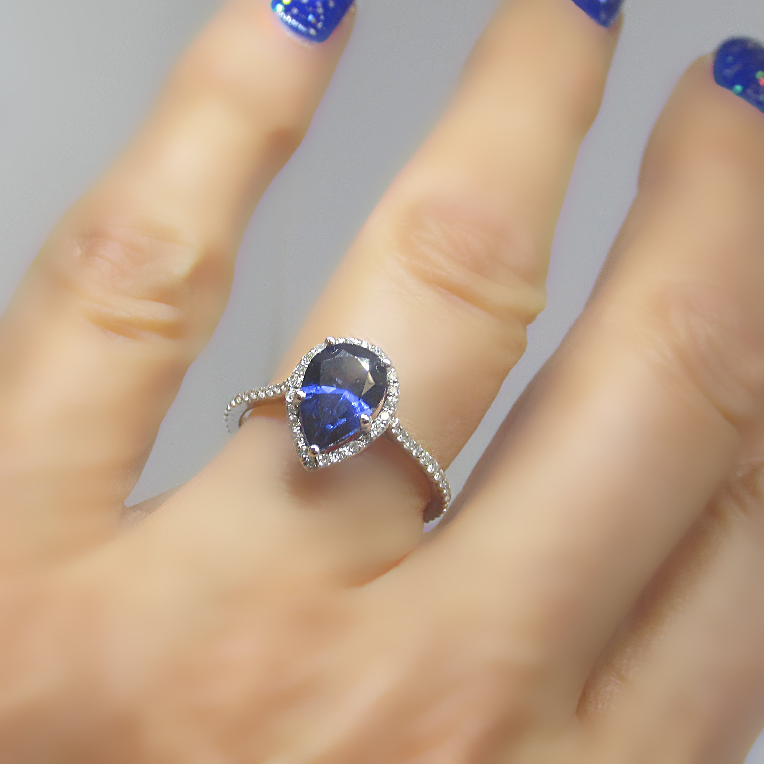 Pear Blue Sapphire Halo Engagement Ring (8x5.5mm)