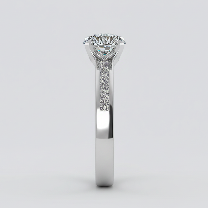 Channel Set Engagement Ring 14k White Gold