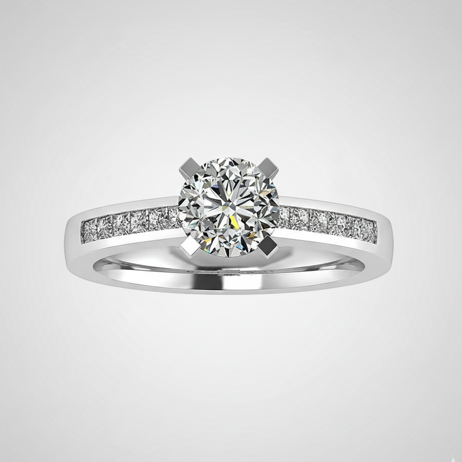 Channel Set Engagement Ring 14k White Gold