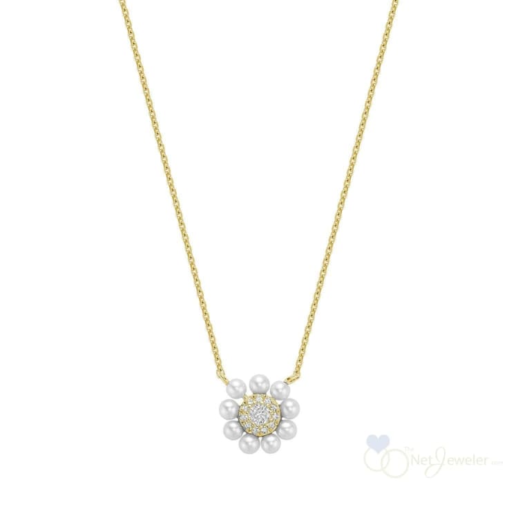 Circle of Life Pearl & Pave Diamond Necklace - Yellow Gold - Necklaces