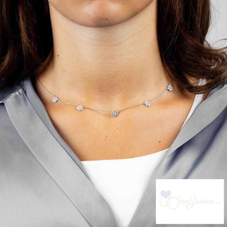Flower Stationed Diamond Necklace-RNB Jewellery