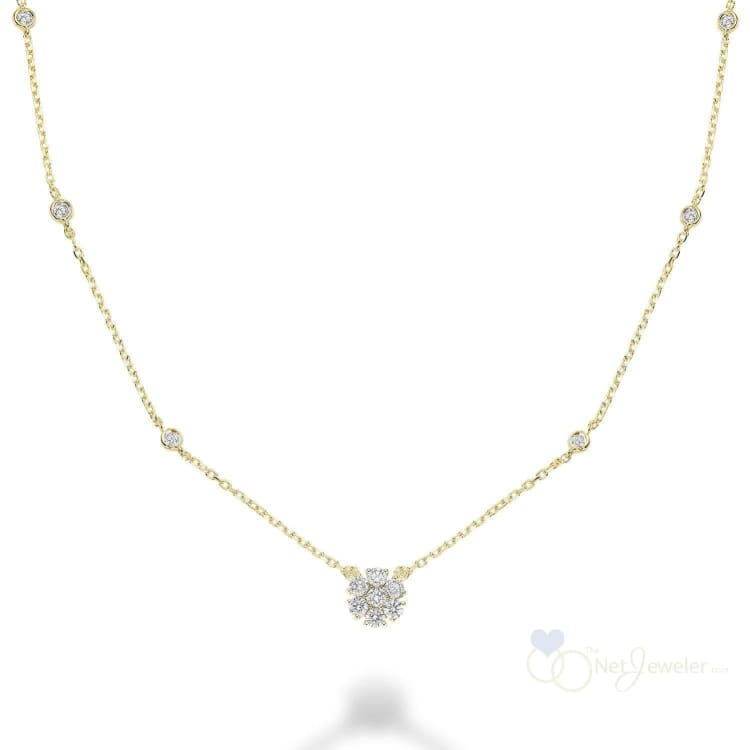 Cluster with Diamond By the Yard Necklace - Yellow Gold - Necklaces