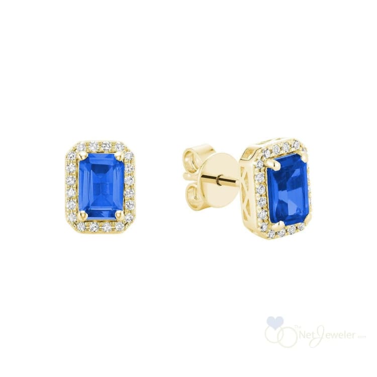Created Blue Sapphire & Diamond Earrings-RNB Jewellery