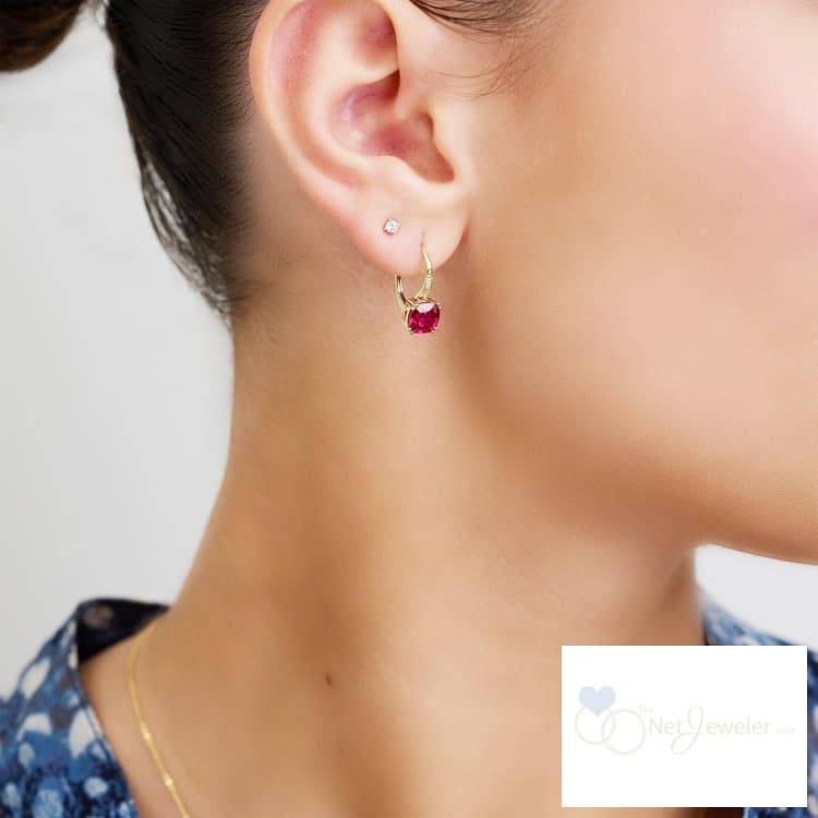 Created Ruby Cushion Cut & Diamond Dangle Earrings-RNB Jewellery