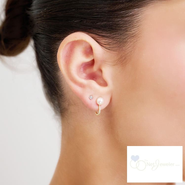 Cultured Pearl and Diamond Ear Wrap Stud Earrings - Earrings