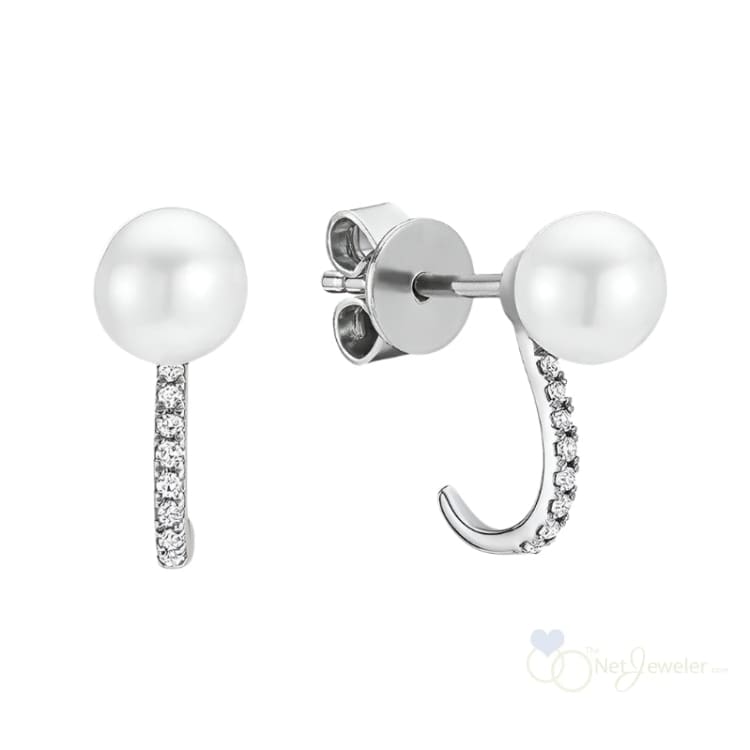 Cultured Pearl and Diamond Ear Wrap Stud Earrings - White Gold - Earrings