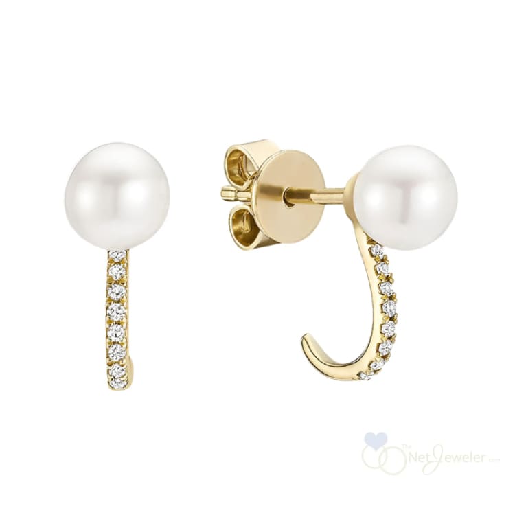 Cultured Pearl and Diamond Ear Wrap Stud Earrings - Yellow Gold - Earrings