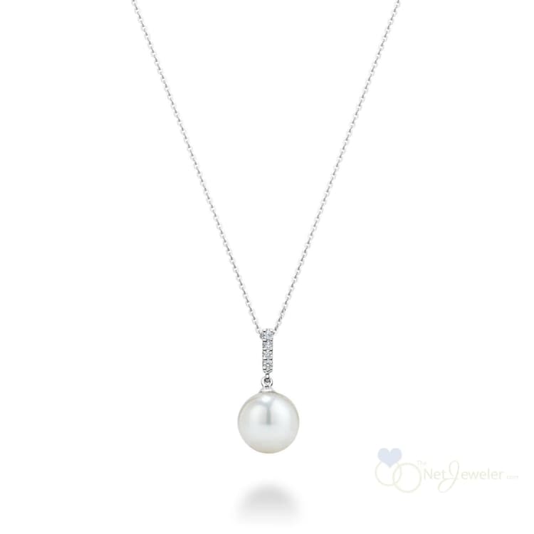 Cultured Pearl & Diamond Bail Pendant - White Gold - Pendants