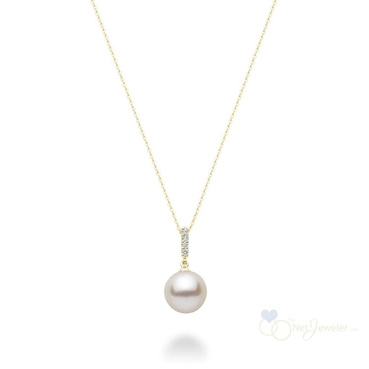 Cultured Pearl & Diamond Bail Pendant - Yellow Gold - Pendants