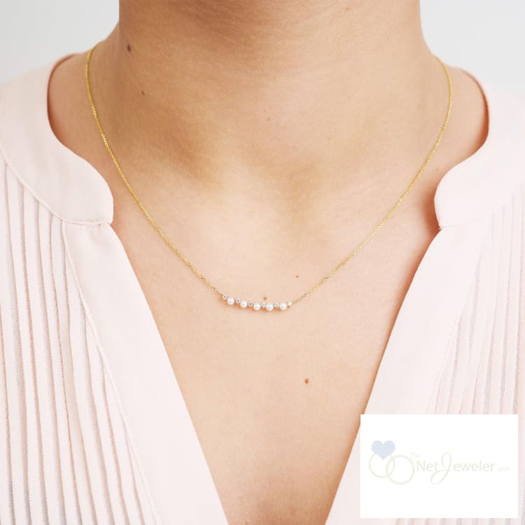 Cultured Pearl & Diamond Bar Necklace - Pendants