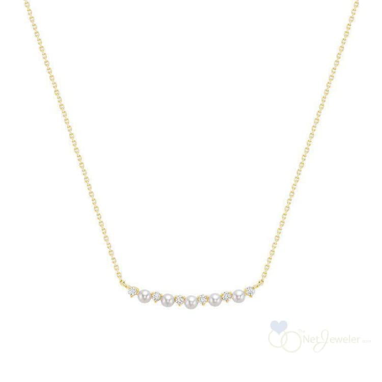 Cultured Pearl & Diamond Bar Necklace - Pendants
