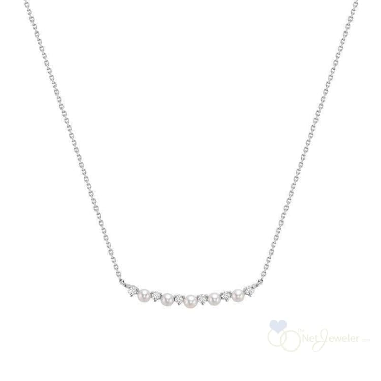 Cultured Pearl & Diamond Bar Necklace - White Gold - Pendants