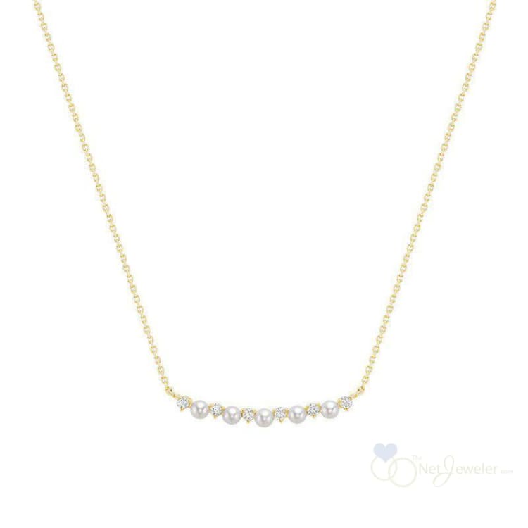 Cultured Pearl & Diamond Bar Necklace - Yellow Gold - Pendants