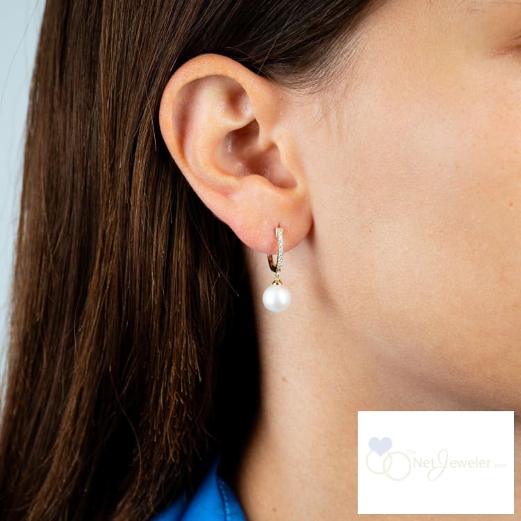 Cultured Pearl & Diamond Dangle Earrings - Earrings