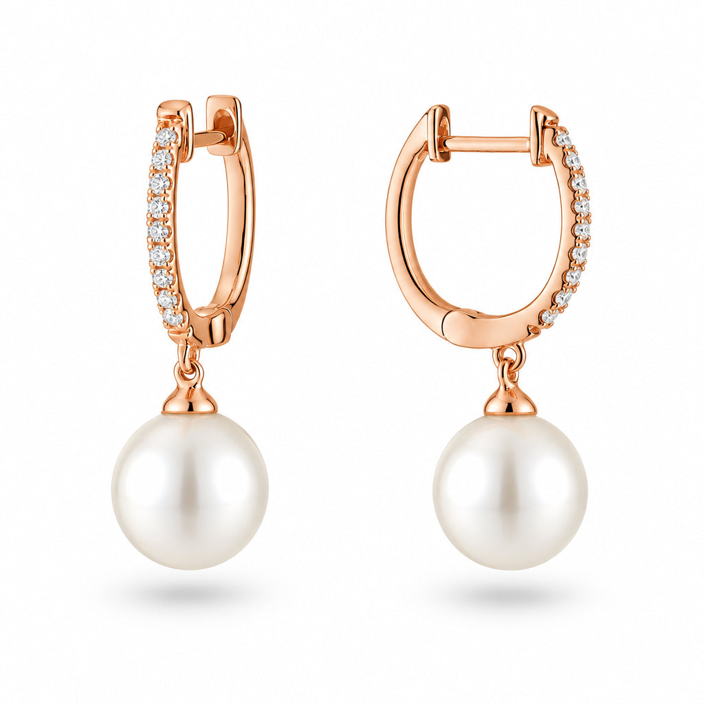 Cultured Pearl & Diamond Dangle Earrings-The Net Jeweler