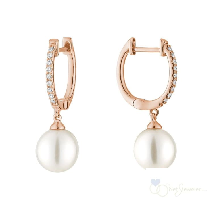 Cultured Pearl & Diamond Dangle Earrings-RNB Jewellery