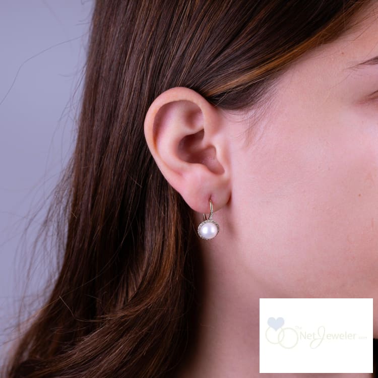 Cultured Pearl & Diamond Halo Dangle Earrings-RNB Jewellery