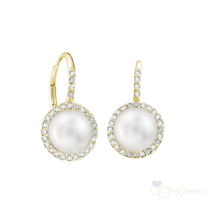Cultured Pearl & Diamond Halo Dangle Earrings-RNB Jewellery