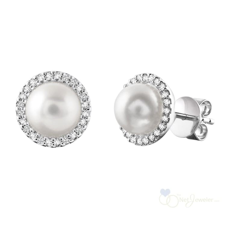 Cultured Pearl & Diamond Halo Stud Earrings-RNB Jewellery