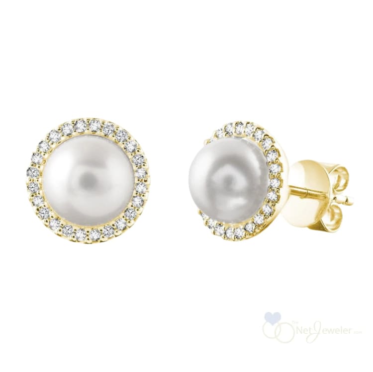 Cultured Pearl & Diamond Halo Stud Earrings-RNB Jewellery