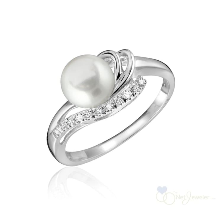 Cultured Pearl & Diamond Ring - White Gold - Rings