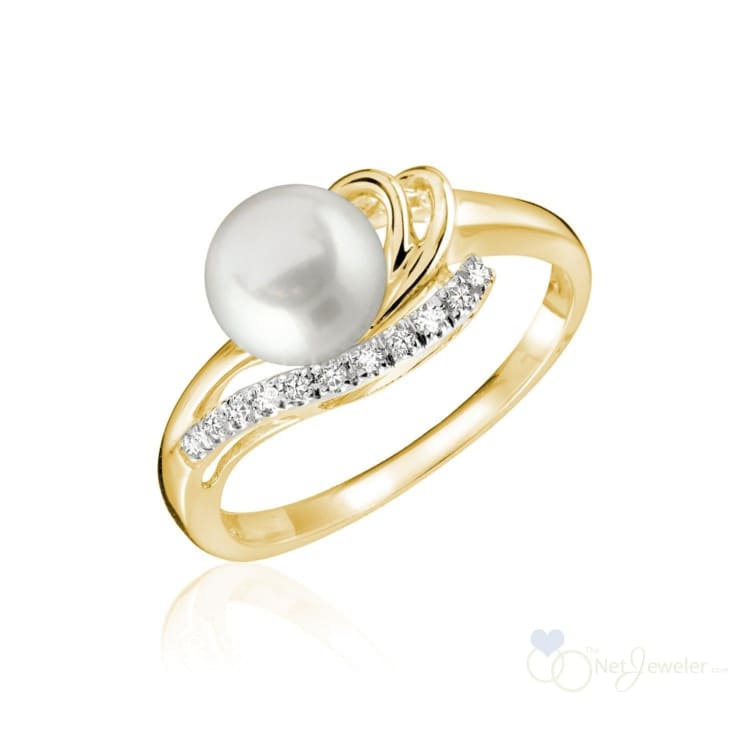 Cultured Pearl & Diamond Ring - Yellow Gold - Rings