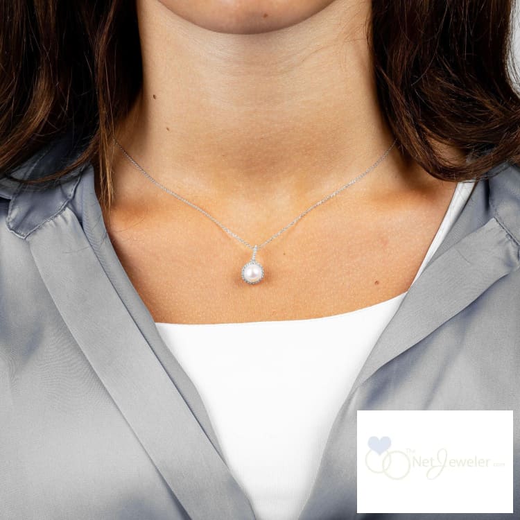 Cultured Pearl & Halo Diamond Pendant-RNB Jewellery