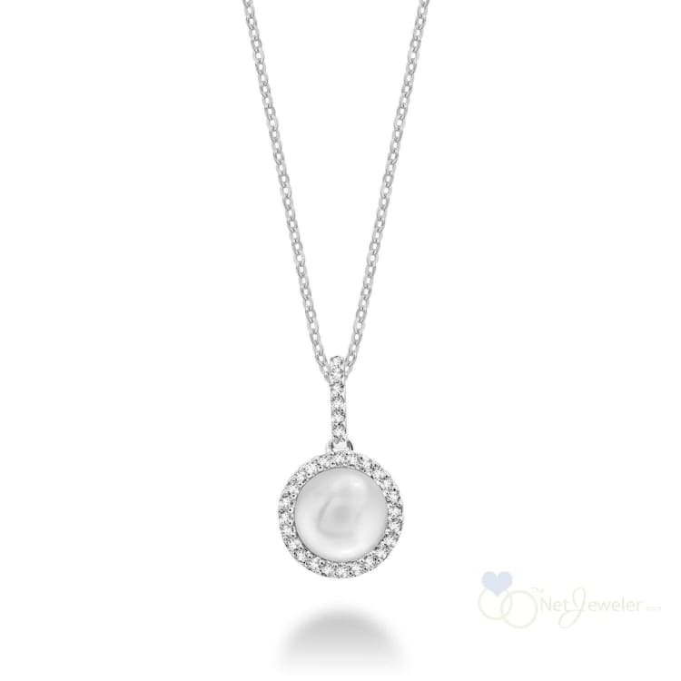 Cultured Pearl & Halo Diamond Pendant - White Gold - Pendants