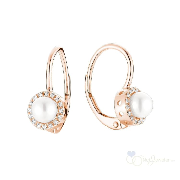 Cultured Pearl & Halo Diamonds Dangle Earrings - Earrings